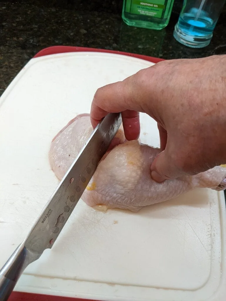 12 pieces - 01 cut chicken leg from thigh 01 cut chicken leg from thigh