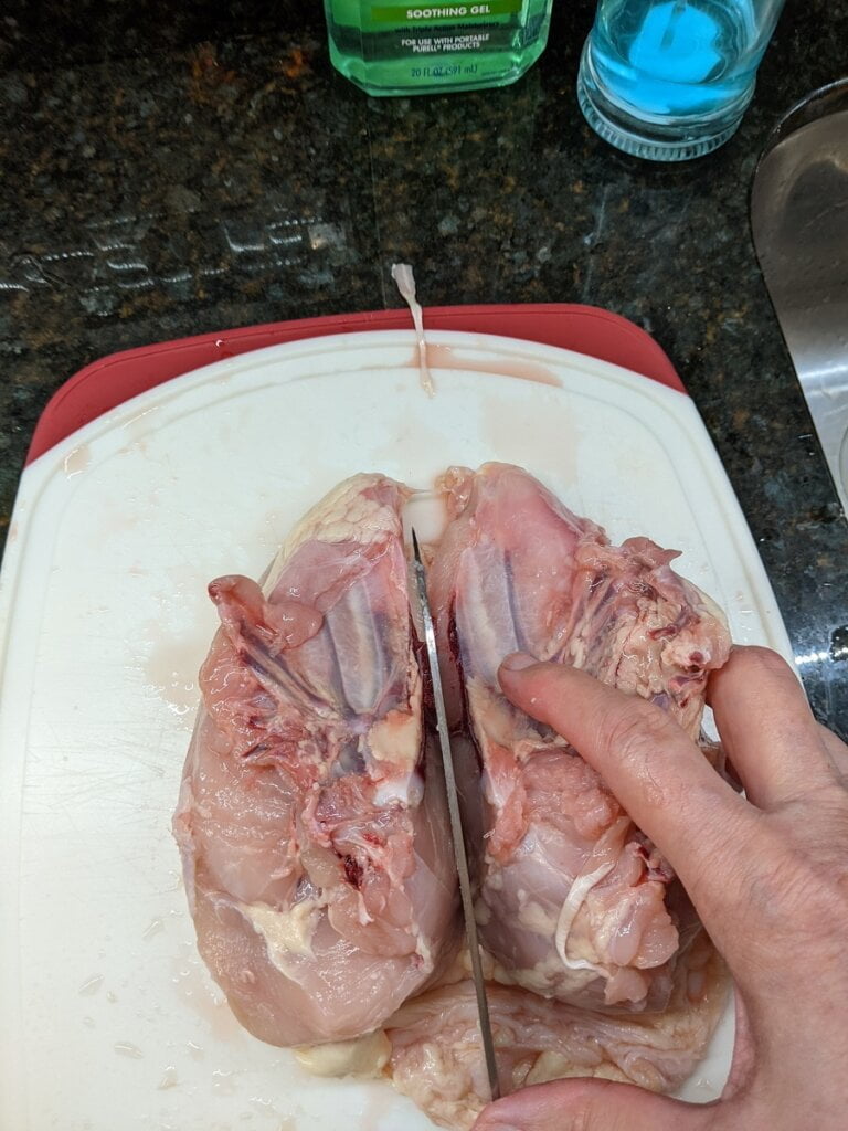 02 cut chicken breasts into two