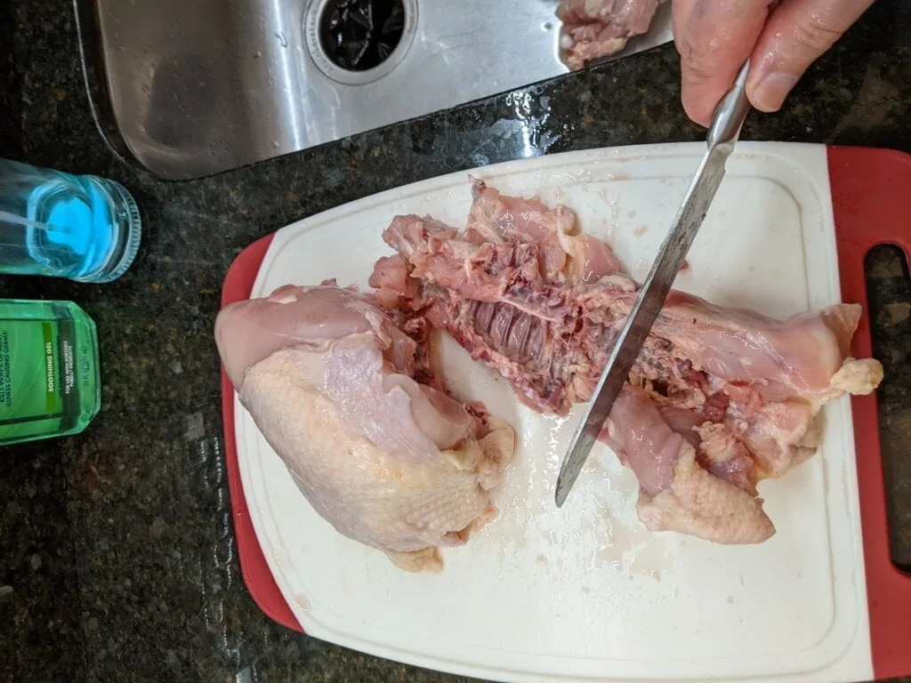12 pieces - 04 cut chicken back in half 04 cut chicken back in half