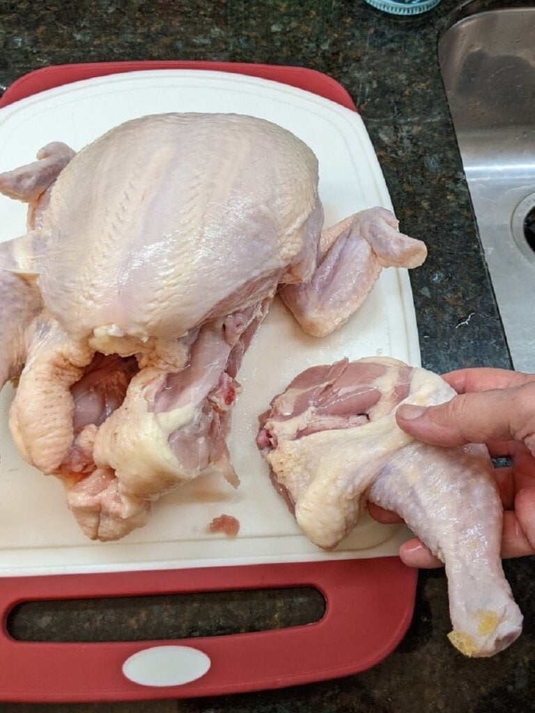 04 cut into chicken leg with thigh