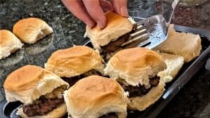 adding final burgers to sliders broiler pan recipe