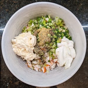 all ingredients before mixing for crab salad sandwich all ingredients before mixing for crab salad sandwich