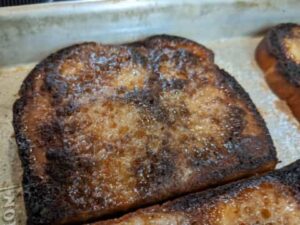 broiled dark brown cinnamon toast recipe ready to serve