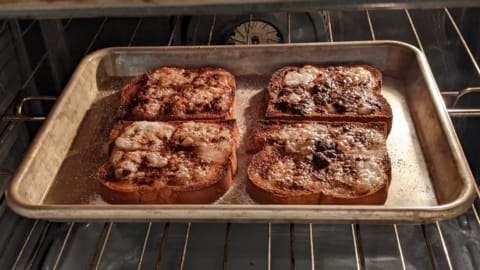 broiling cinnamon toast in the oven on middle shelf until dark brown broiling cinnamon toast in the oven on middle shelf until dark brown