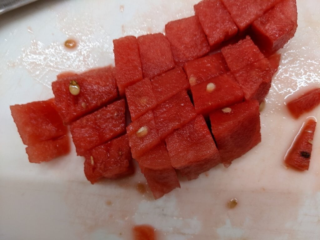 Can serve watermelon cubes or cut further to dice how to cut watermelon in cubes