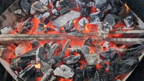 charcoal bbq and rotisserie hot coals