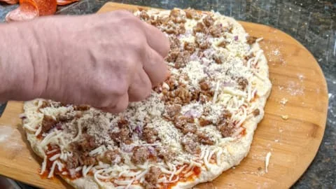 cheeses on homemade pizza oven baked
