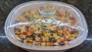 chicken saffron and rice casserole recipe is baked covered