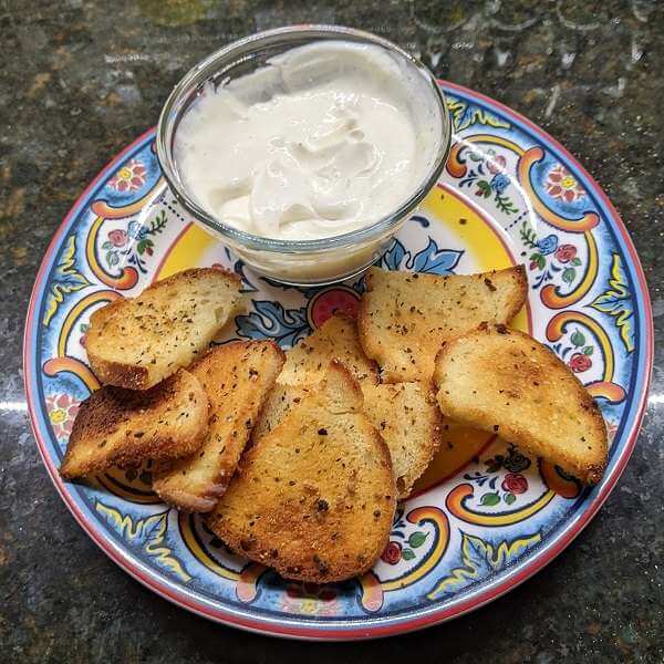 crostini and dip as a christmas appetizer