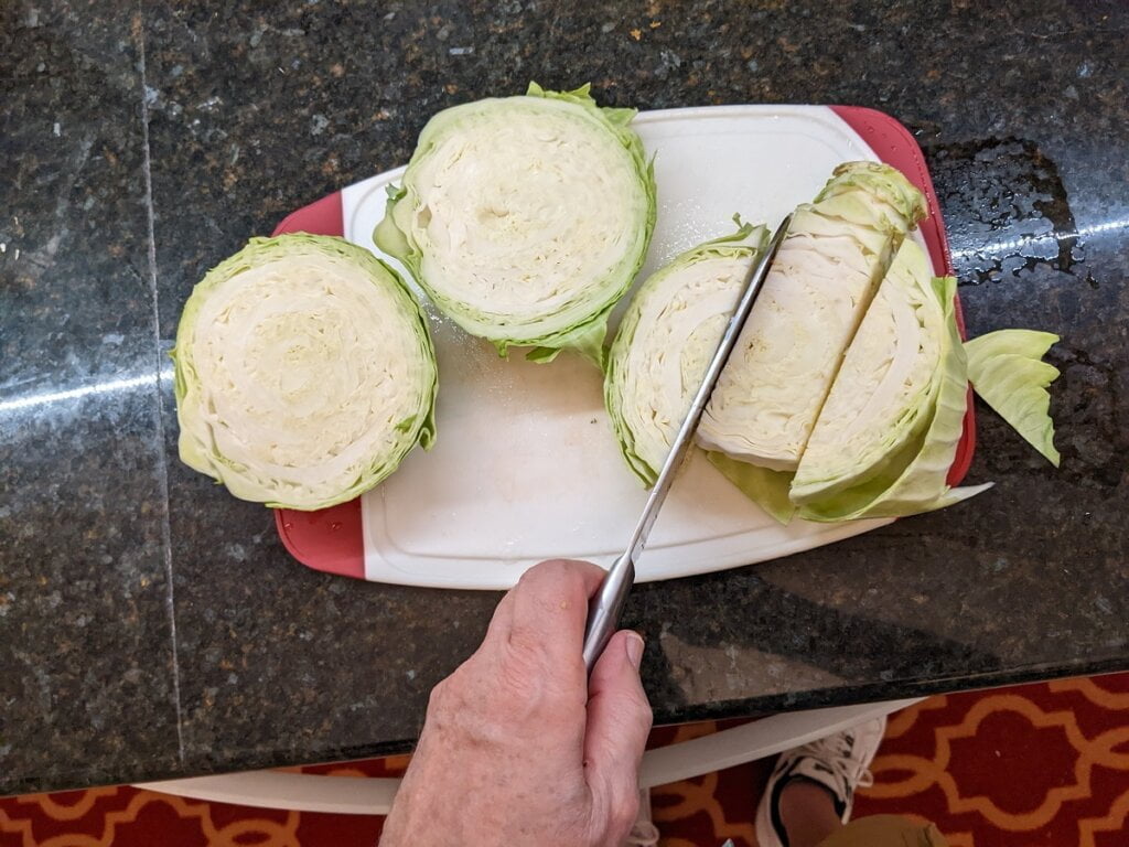 how to cut a cabbage and cut away the 2 good sections