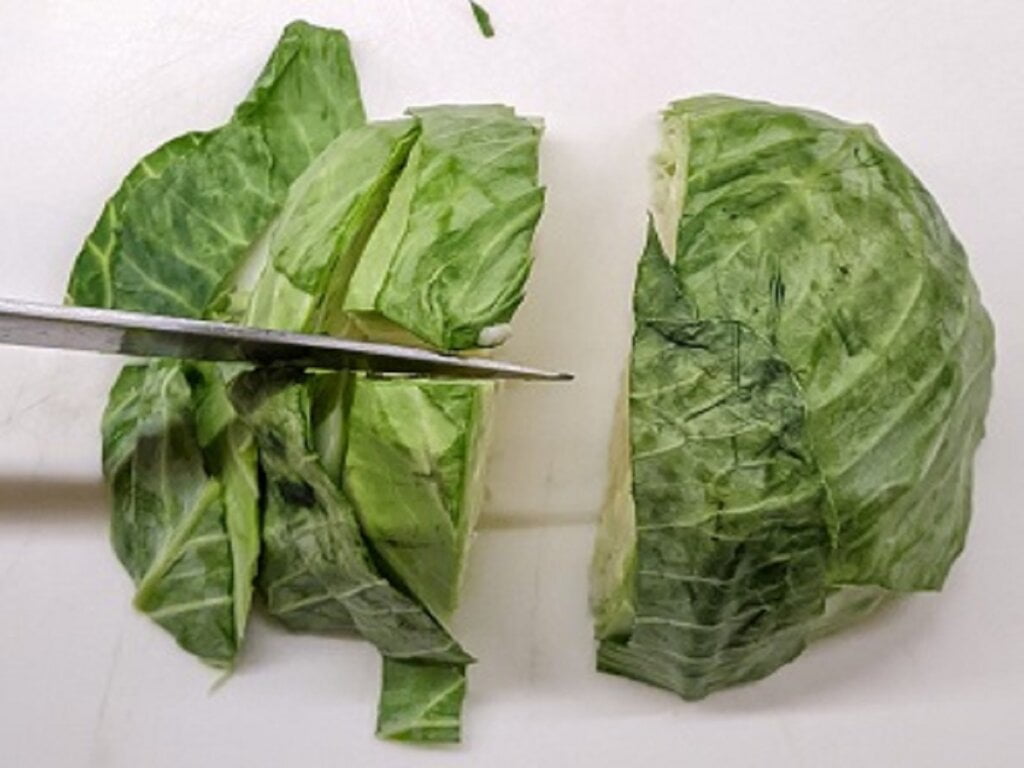 cutting cabbage for Southern cooked cabbage recipe