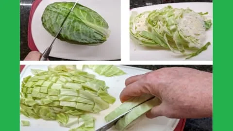 cutting immediate slices or large section of cabbage