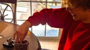 enjoying honey roasted pecans stored in food storage container