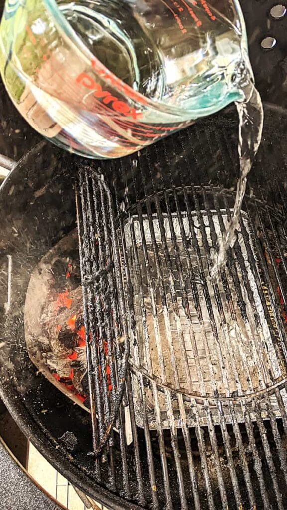 filling a drip pan when grilling a turkey breast