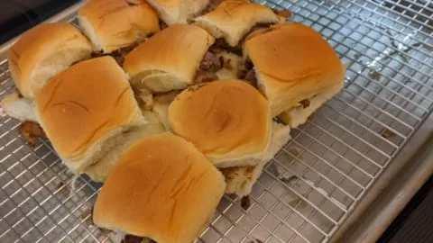 final sliders on wire rack over baking sheet pan with water final sliders on wire rack over baking sheet pan with water