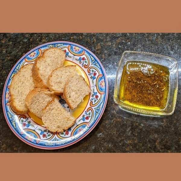 french bread and seasoned olive oil dip for christmas