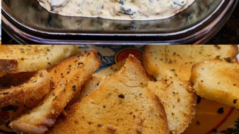 garlic crostini with fresh ingredient spinach dip
