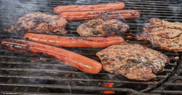 Grilling hamburgers and hot dogs