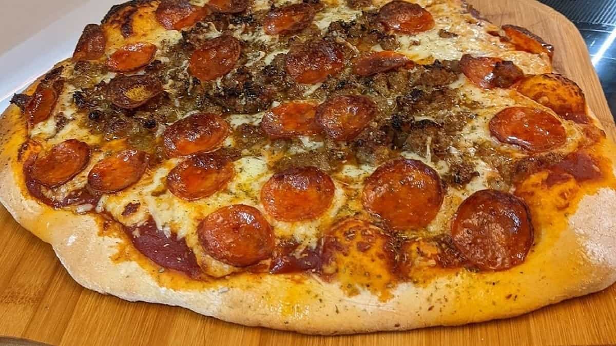 homemade sausage and pepperoni pizza