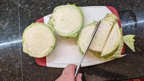 how to cut a cabbage 2 good sections away from core