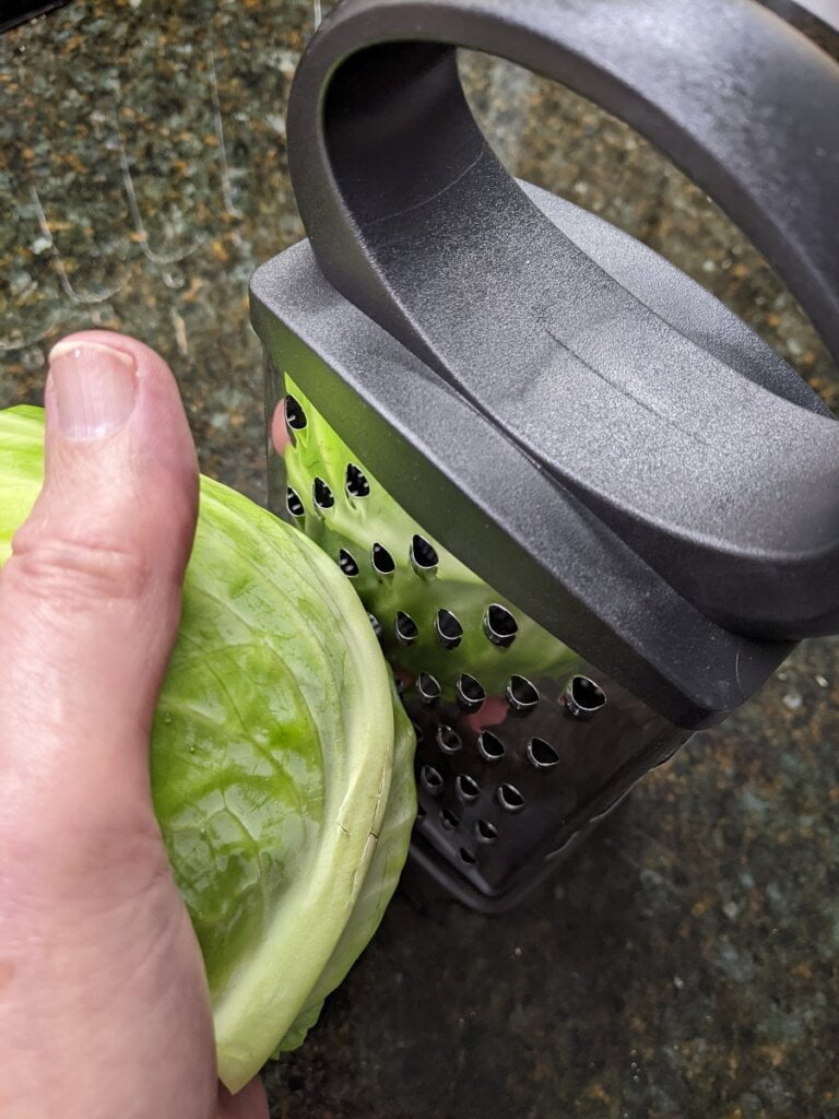 Immediate shredding of cleaned cabbage on tower shredder