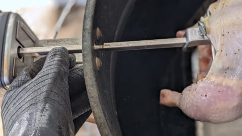 insert loaded rotisserie rod through ring into motor port