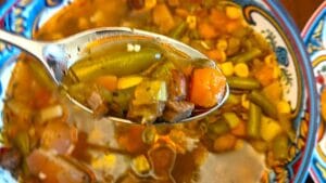 instant pot recipe of vegetable beef soup with frozen vegetables