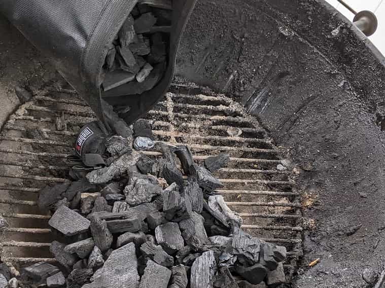 loading a single pile of lump charcoal for indirect heat