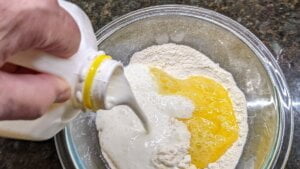 mix fried mushroom batter ingredients in a bowl