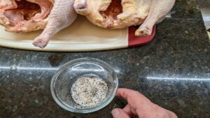 mix spices and rub onto chickens