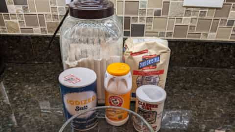 mix together dry ingredients to start making old fashioned buttermilk pancakes