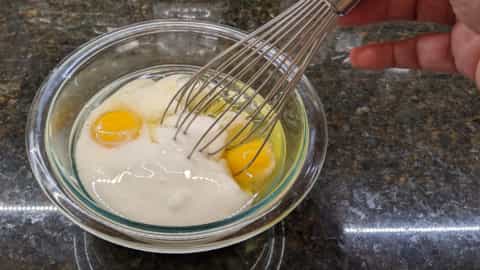 mix wet ingredients in separate bowl for old fashioned buttermilk pancakes recipe - Copy