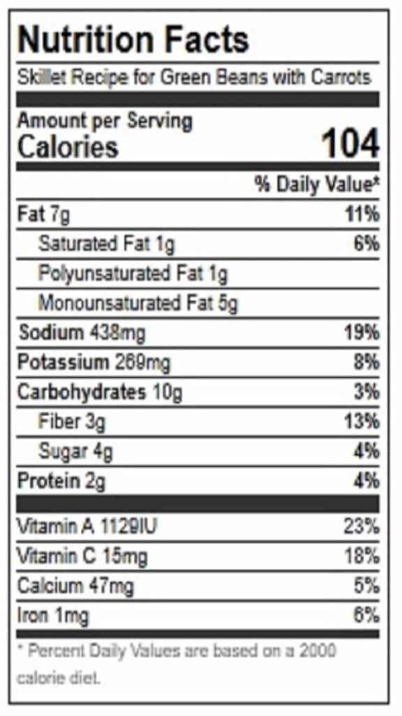 nutritional values of green beans with carrots recipe