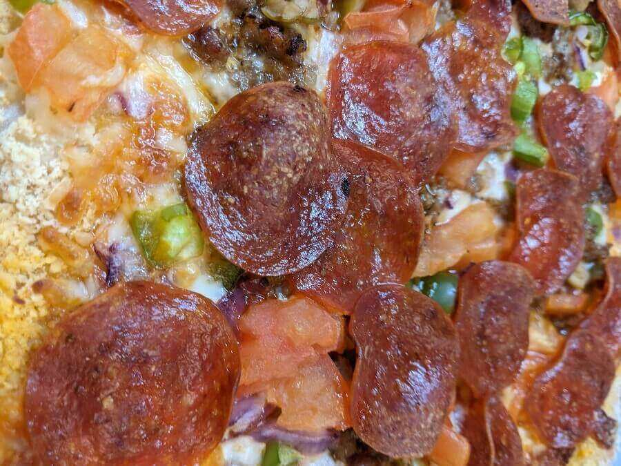 pepperoni closeup on pizza