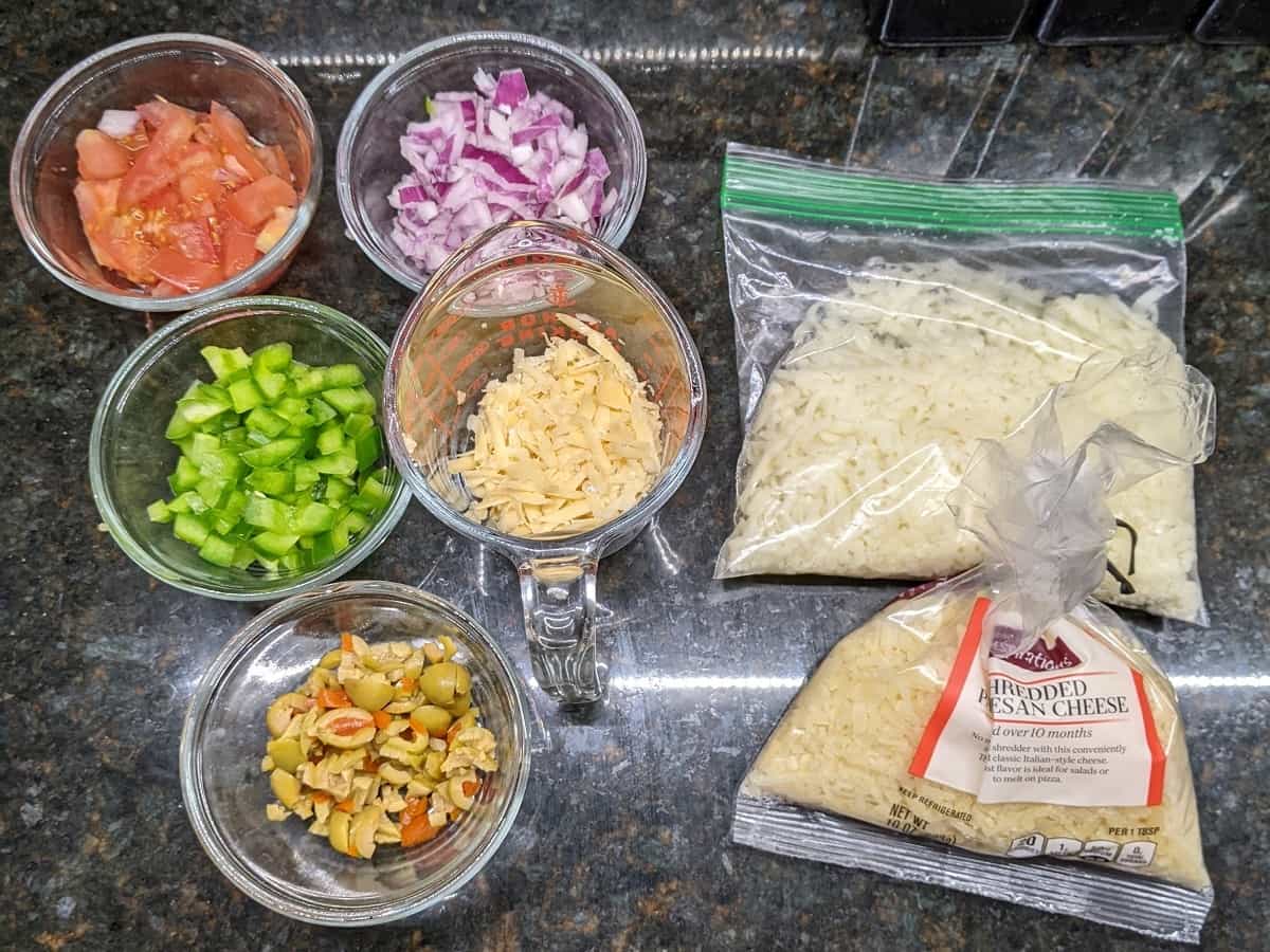 portioned toppings for sausage pepperoni pizza