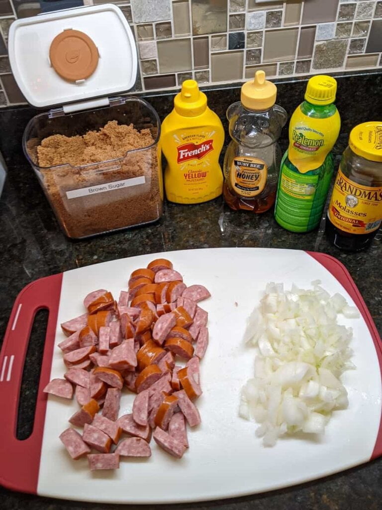 prep all ingredients for kielbasa skillet