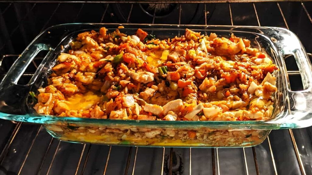 prep step bake asian chicken and rice casserole