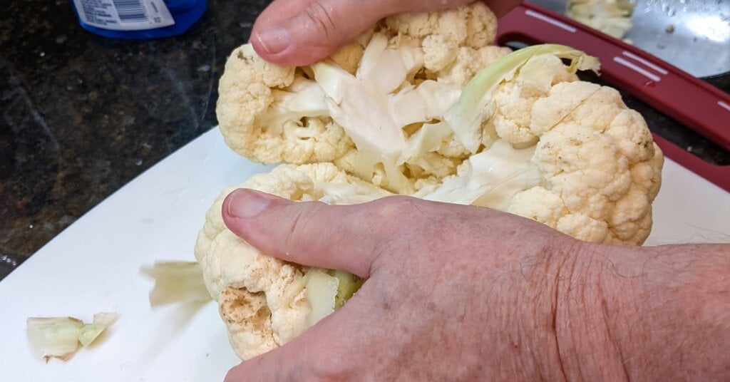 pull apart large sections of cauliflower