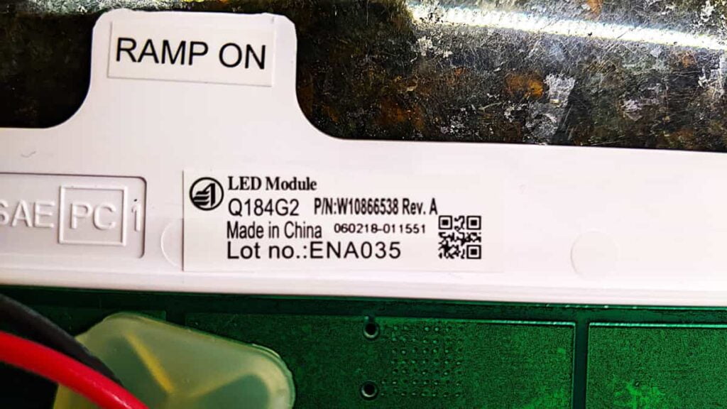 remove existing whirlpool refrigerator led light module to confirm current part number