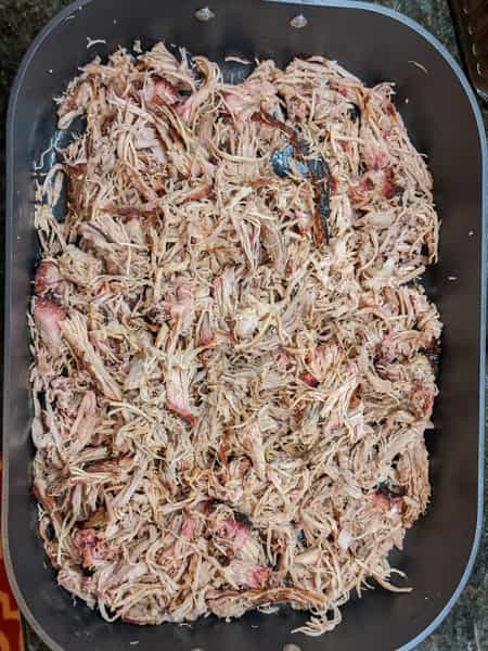 roasting pan of pulled pork