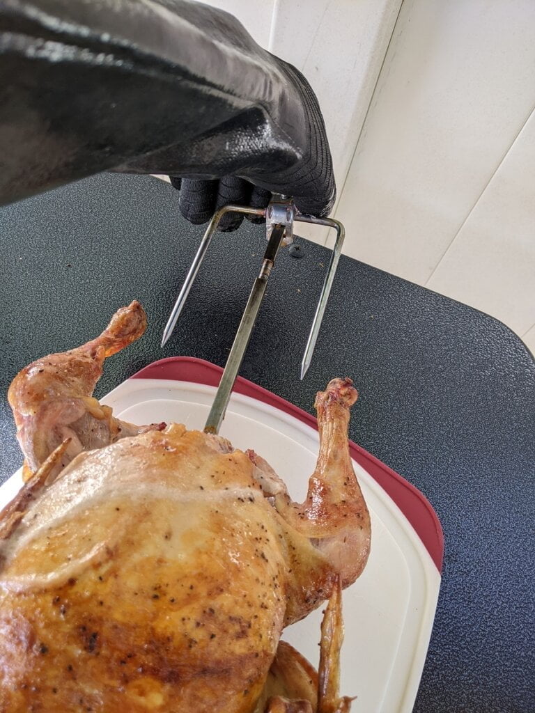 rotisserie grill chicken removal after cooking