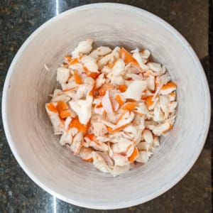 separated shredded crab meat for crab salad sandwiches separated shredded crab meat for crab salad sandwiches