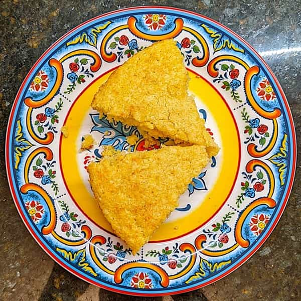 serving 2 slices from sweet small batch cornbread recipe