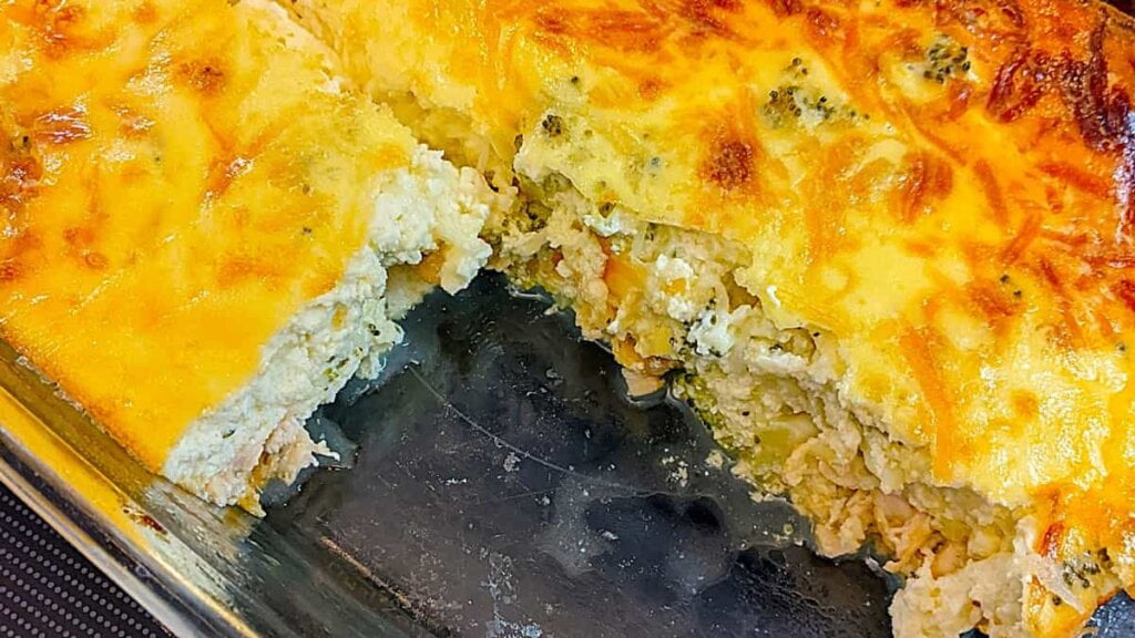 serving baked chicken broccoli quiche casserole recipe