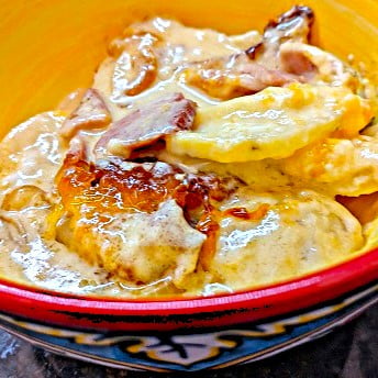 Serving of Cheesy Scalloped Potatoes and Ham