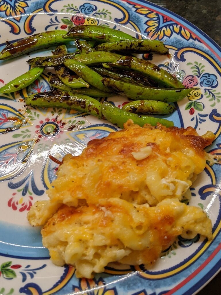 Serving snap peas with mac and cheese serving snap peas with mac and cheese