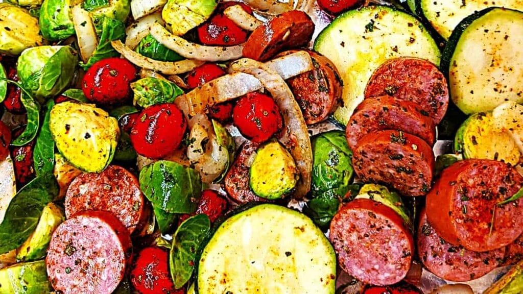 sheet pan kielbasa and veggies