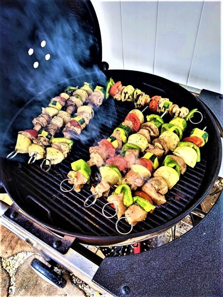 shish kabobs grill on charcoal grill