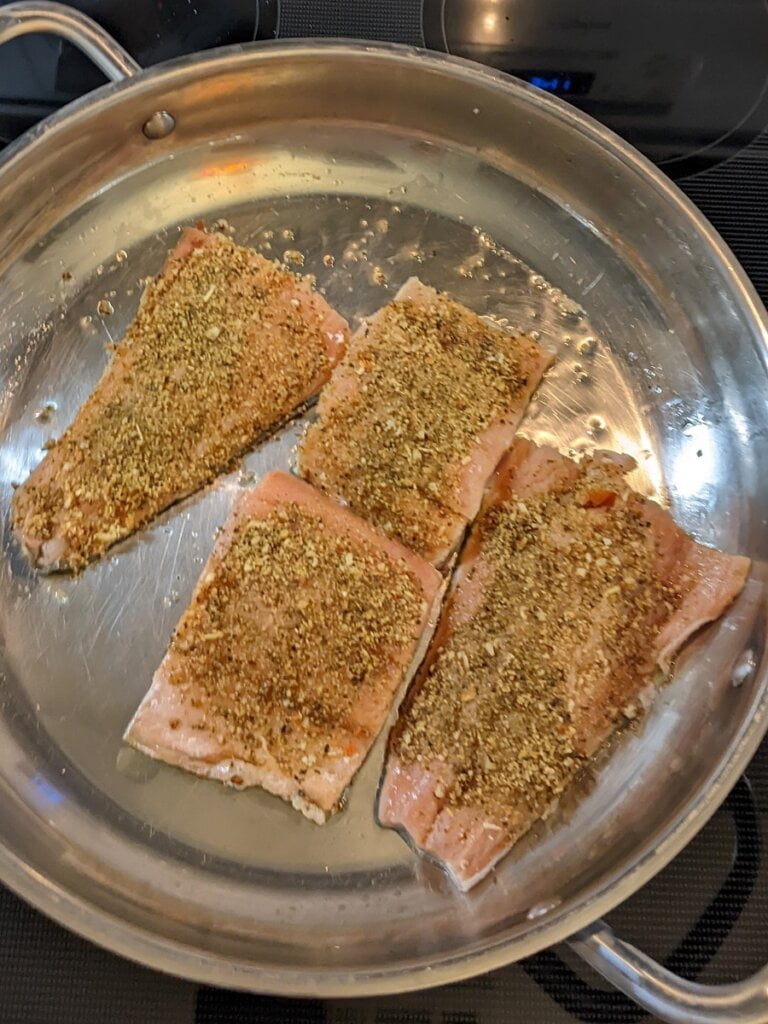 Skin side down and how to cook salmon in a pan