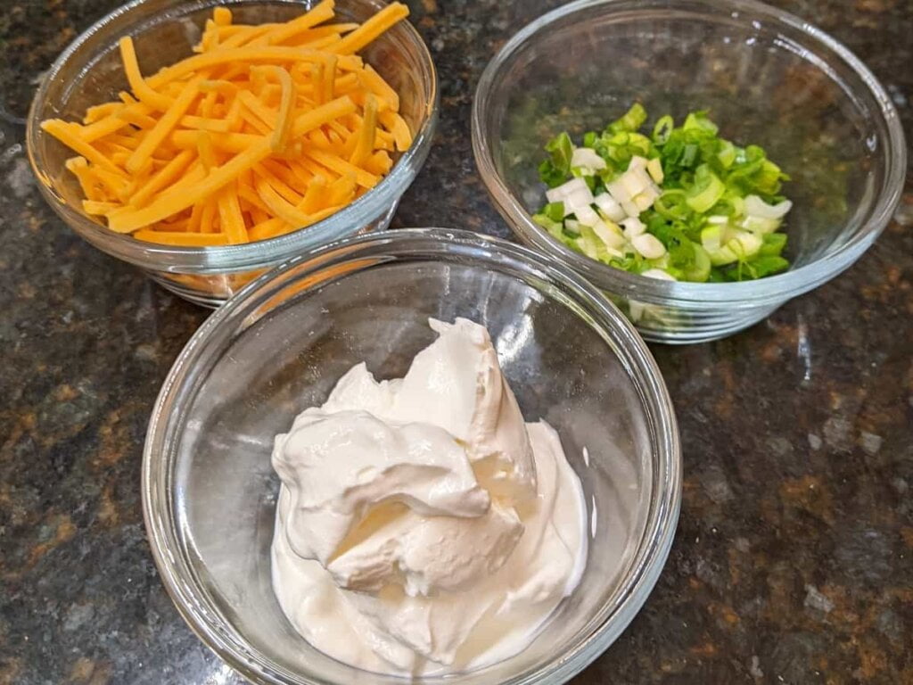 some basic ingredients for loaded baked potatoes